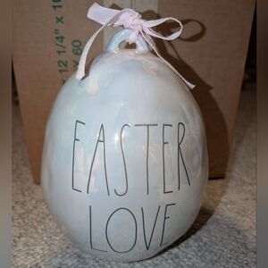 Rae Dunn decorative ceramic light luster Easter egg with pink ribbon